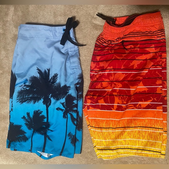 2 for $19 Board Shorts Men’s Swim Trunks Blue & Orange/Red - both Size Large 36” - Picture 1 of 10